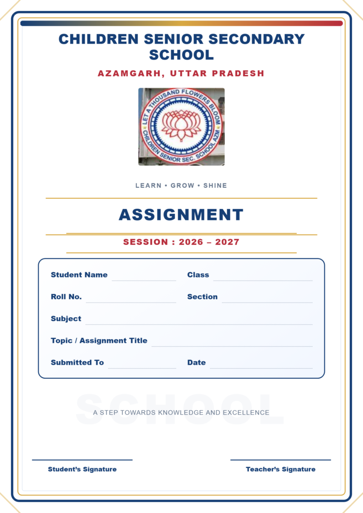Children Senior Secondary School Assignment Front Page